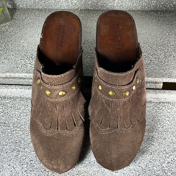 Michael Kors Chocolate Suede Clogs with Brass Studs - Picture 3 of 7